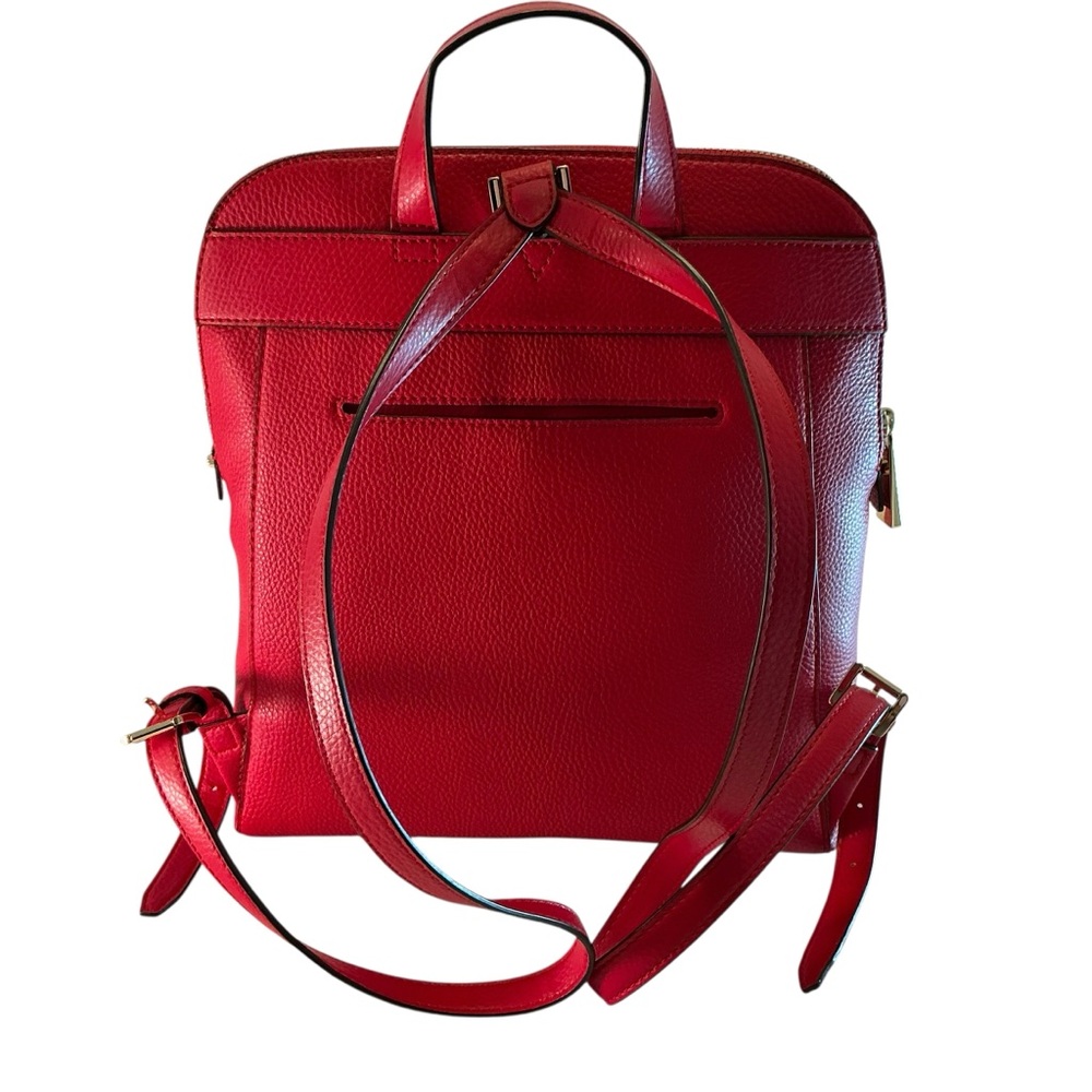 MICHAEL KORS Rhea Pebbled Leather Slim Backpack Solid Red Medium Bag - Picture 3 of 14